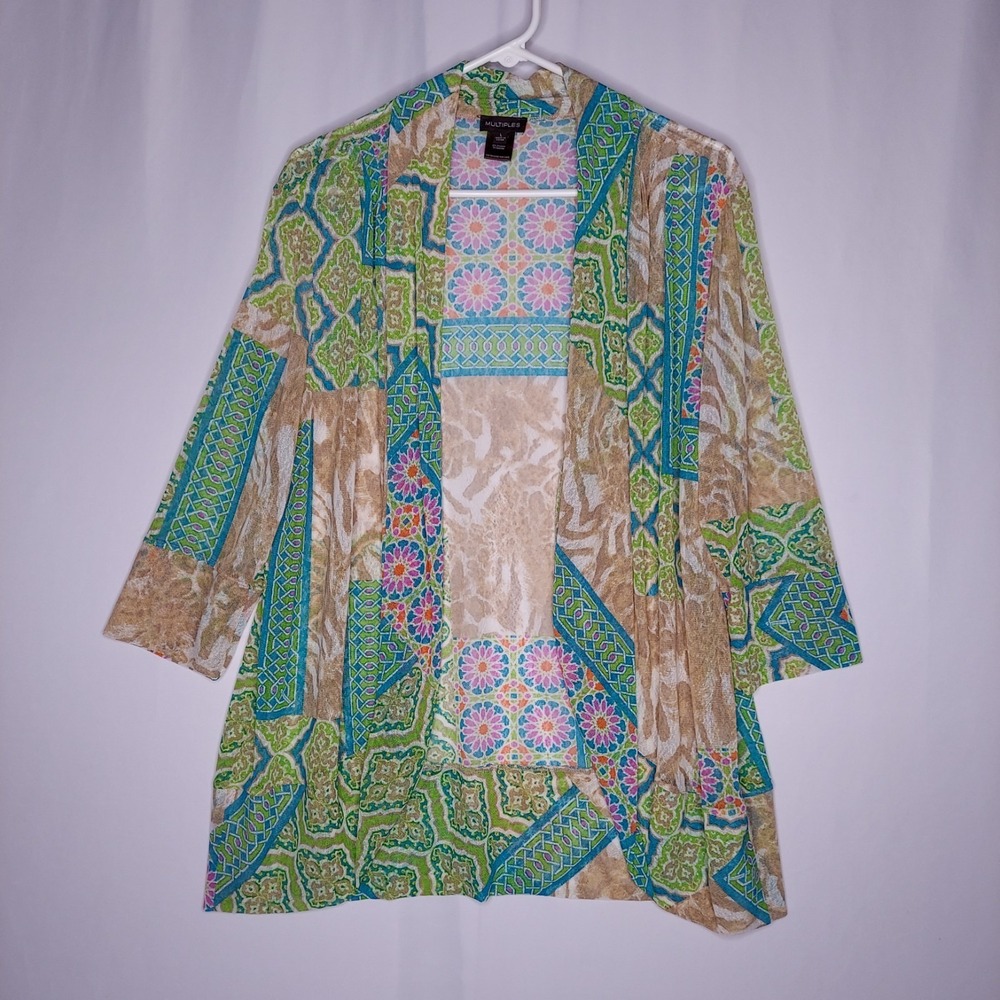 Multiples Mesh Cardigan Women Large Boho Patchwork‎ Colorful Coastal Cowgirl